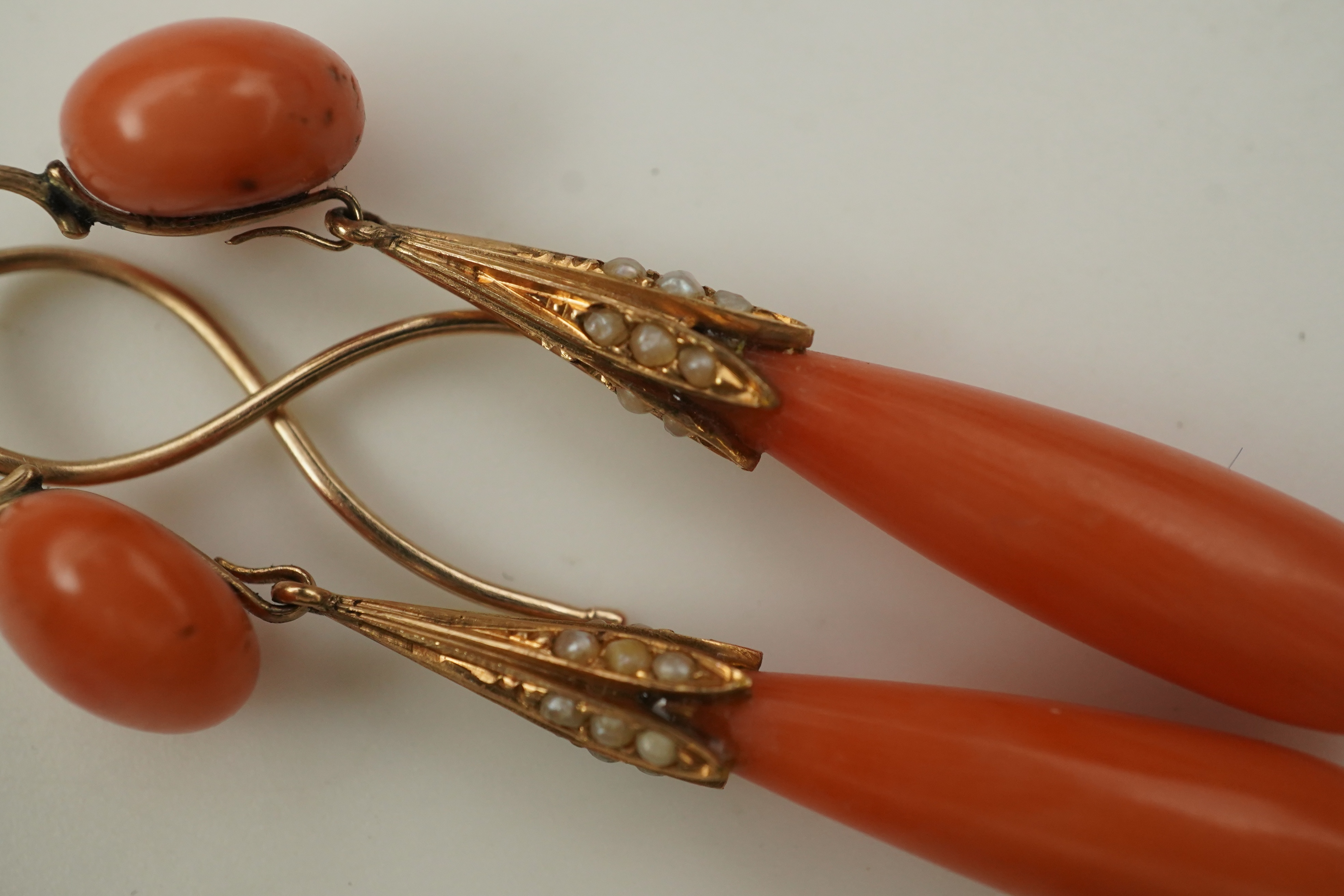 A pair of coral earrings, mid 19th century